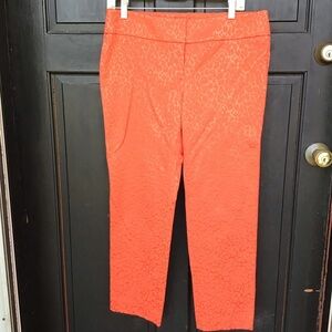 LOFT Marisa Riviera Pants Womens Sz 6 Orange Jacquard Textured Skinny Ankle Crop